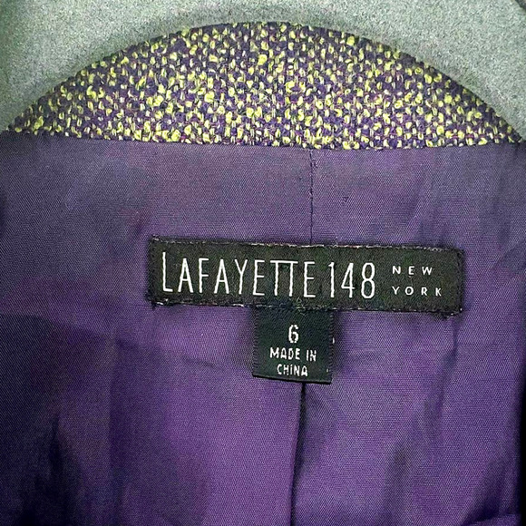 Lafayette 148 Blazer Size 6 Wool Blend Purple and Yellow Tweed Corpcore Jacket - Picture 2 of 9